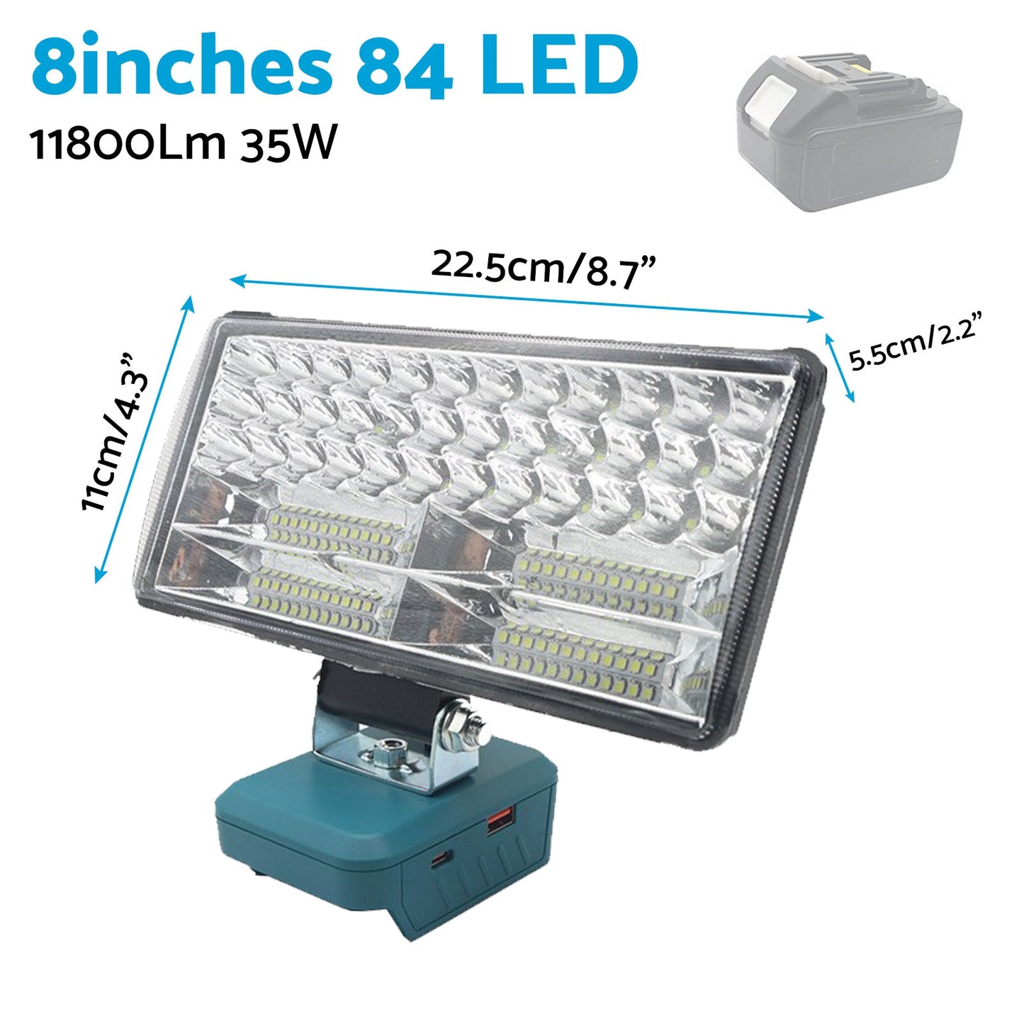 8" LED-työvalo – Sopii Makita 18V Li-Ion -akkuun, Työpaja & Taskulamppu