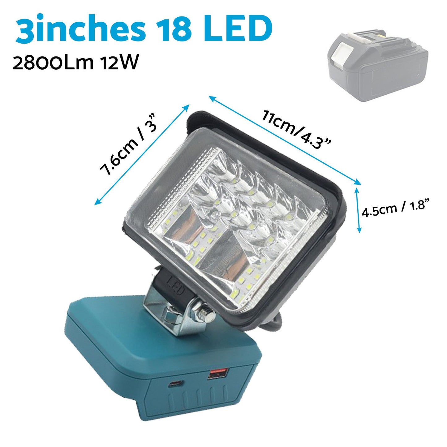 3" LED-työvalo – Sopii Makita 18V Li-Ion -akkuun, Työpaja & Taskulamppu