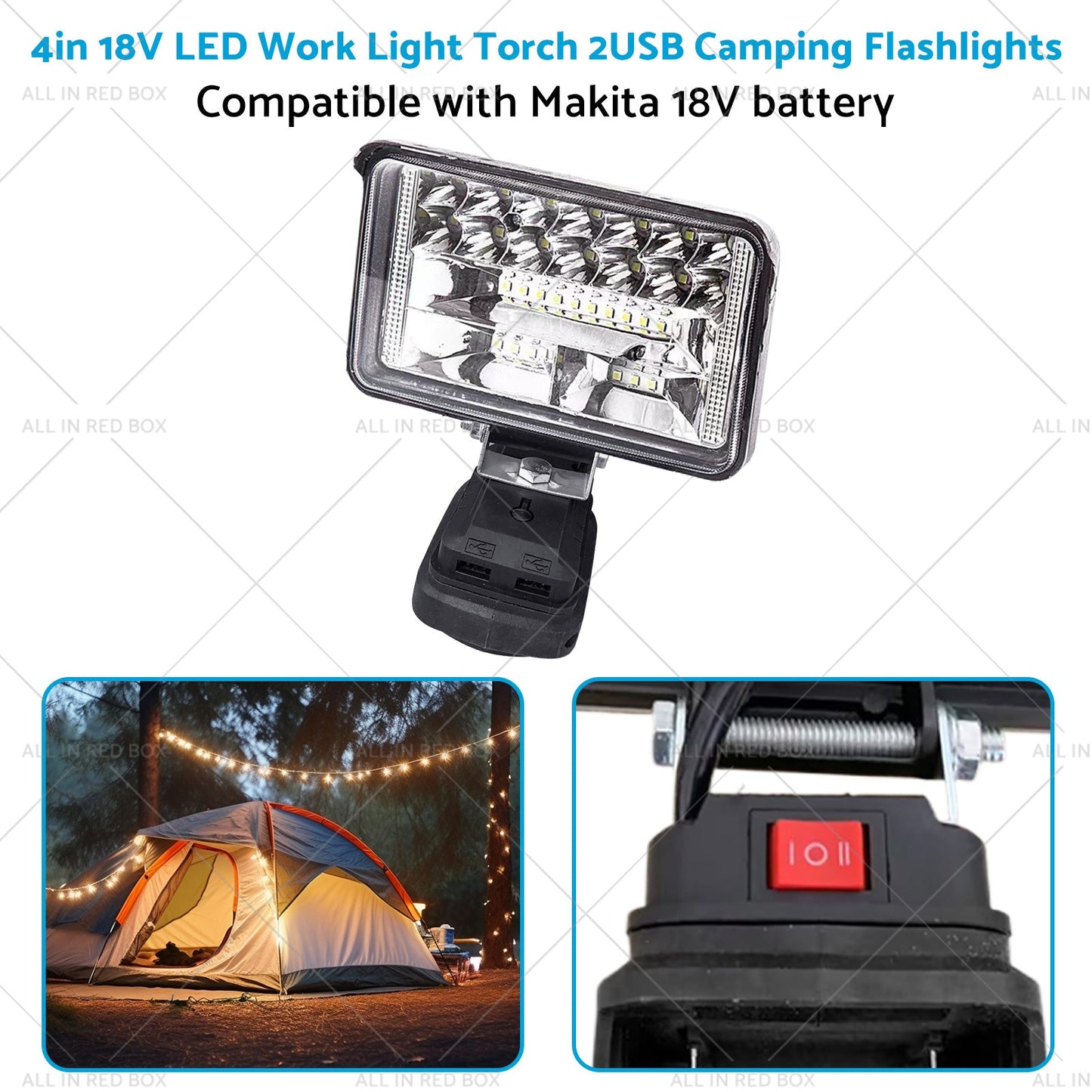 18V 4" LED-työvalo Taskulamppu Retkeilyyn 2USB – Sopii Makita-akkuun