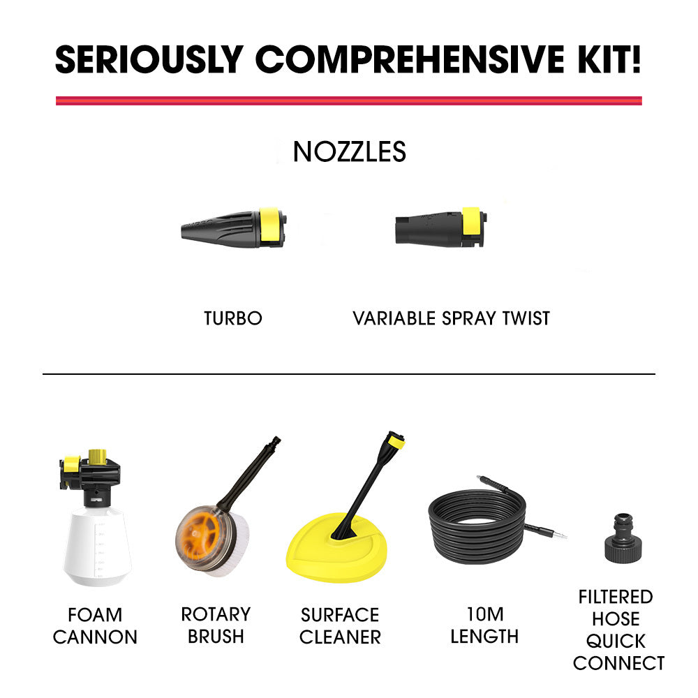 NNEMB RW545 Electric High Pressure Washer-3000PSI Water Cooled Motor-2 Nozzles-Brush Head-Deck Cleaner-Detergent Bottle-3