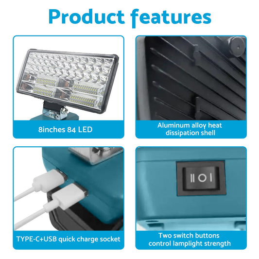 8" LED-työvalo – Sopii Makita 18V Li-Ion -akkuun, Työpaja & Taskulamppu