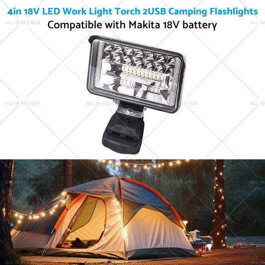 18V 4" LED-työvalo Taskulamppu Retkeilyyn 2USB – Sopii Makita-akkuun